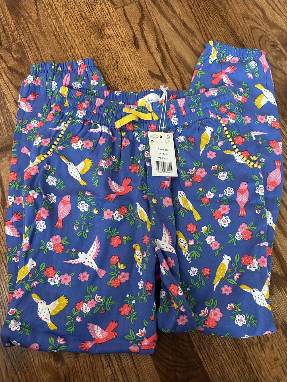 Mini Boden Girls Blue Floral & Bird Print Casual Bottoms